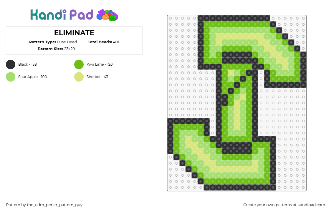 ELIMINATE - Fuse Bead Pattern by the_edm_perler_pattern_guy on Kandi Pad - eliminate,logo,dj,music,edm,neon,glow,green