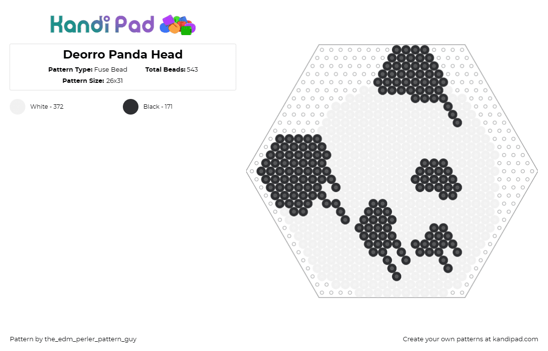 Deorro Panda Head - Fuse Bead Pattern by the_edm_perler_pattern_guy on Kandi Pad - deoro,panda,dj,animal,edm,music,white,black