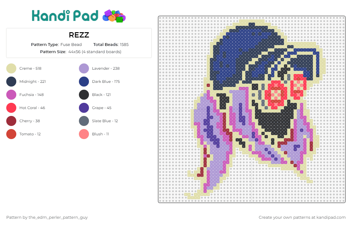REZZ - Fuse Bead Pattern by the_edm_perler_pattern_guy on Kandi Pad - rezz,edm,dj,music,glow in the dark