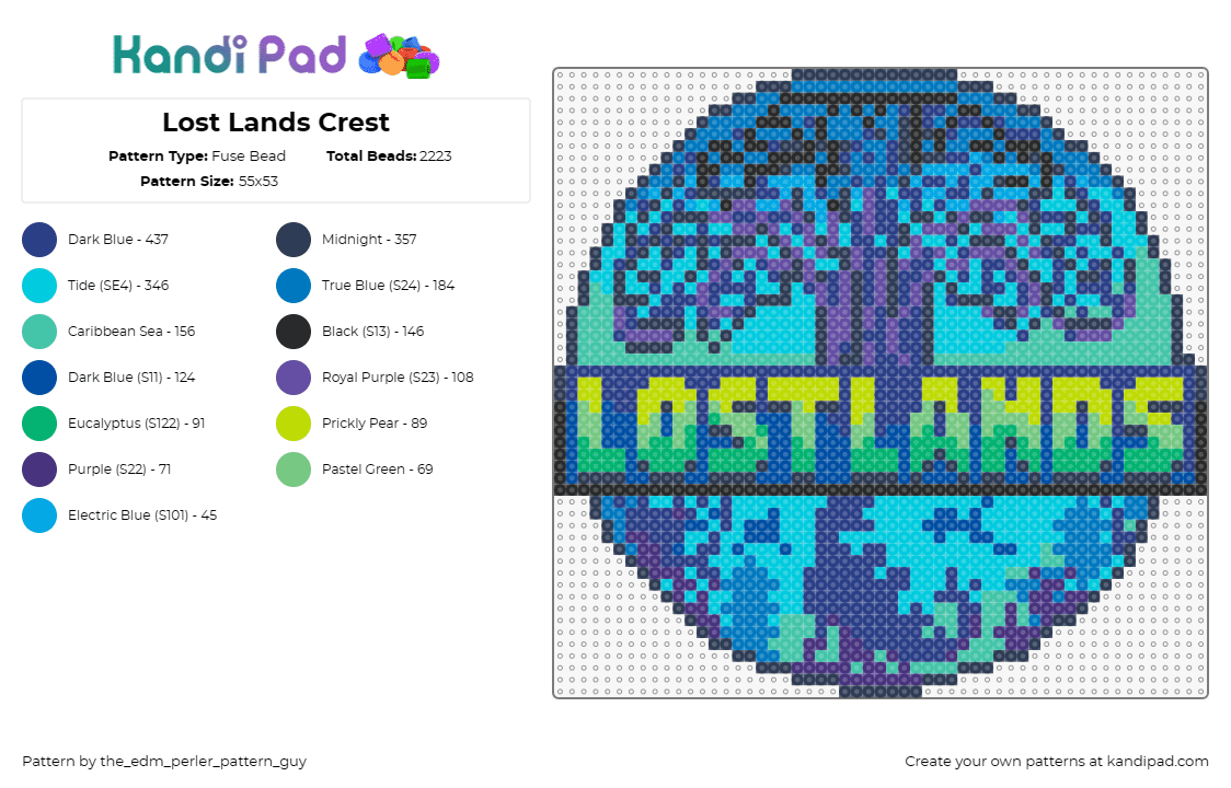 Lost Lands Crest - Fuse Bead Pattern by the_edm_perler_pattern_guy on Kandi Pad - lost lands,festival,edm,dubstep,music,crest,emblem,electronic,tree,blue,green