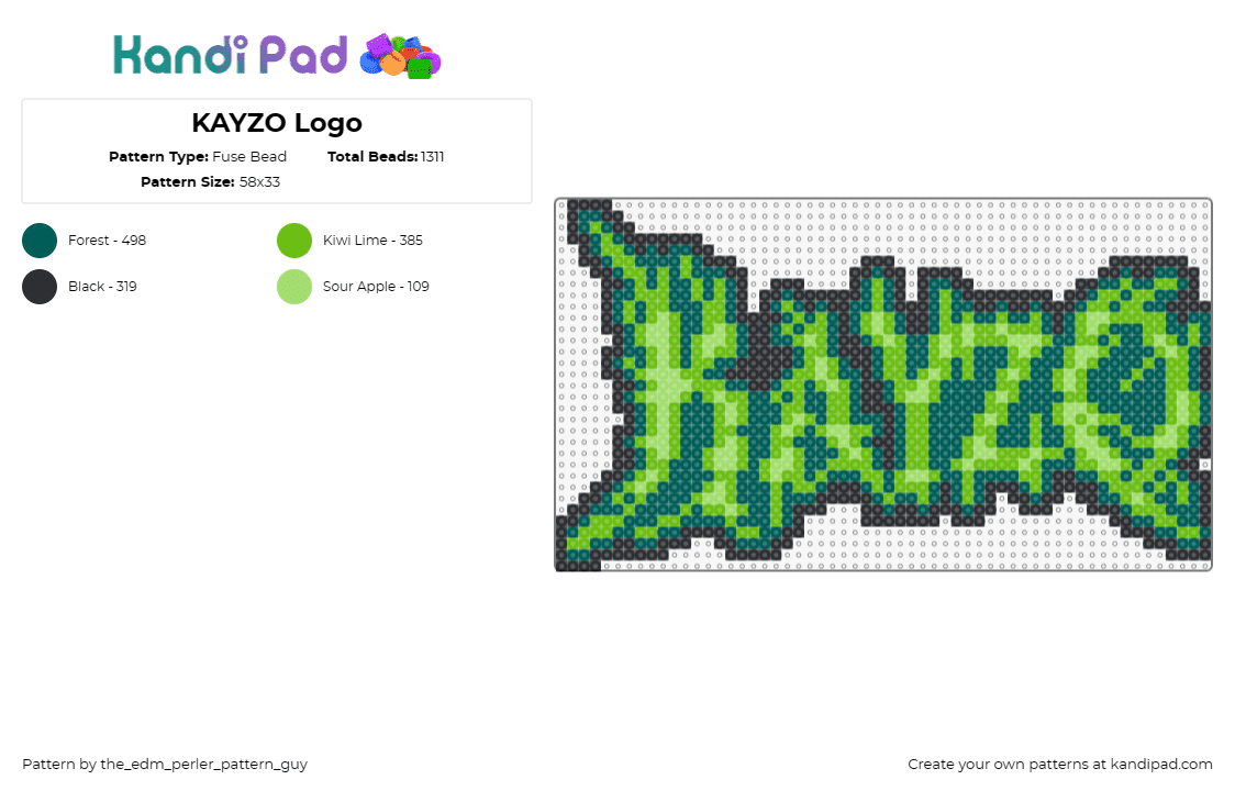 KAYZO Logo - Fuse Bead Pattern by the_edm_perler_pattern_guy on Kandi Pad - kayzo,dj,logo,music,edm,green