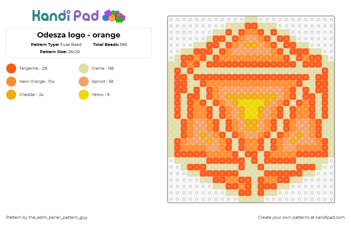 Odesza logo - orange - Fuse Bead Pattern by the_edm_perler_pattern_guy on Kandi Pad - odesza,icosahedron,logo,geometric,dj,music,edm,orange