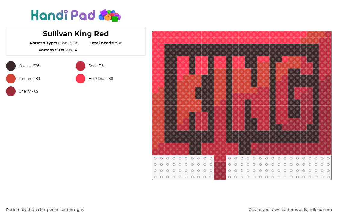 Sullivan King Red - Fuse Bead Pattern by the_edm_perler_pattern_guy on Kandi Pad - sullivan king,logo,edm,dj,music,gradient,black,red