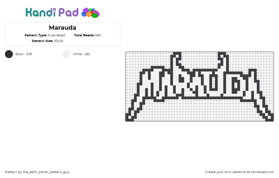 Marauda - Fuse Bead Pattern by the_edm_perler_pattern_guy on Kandi Pad - marauda,logo,music,edm,dj,white