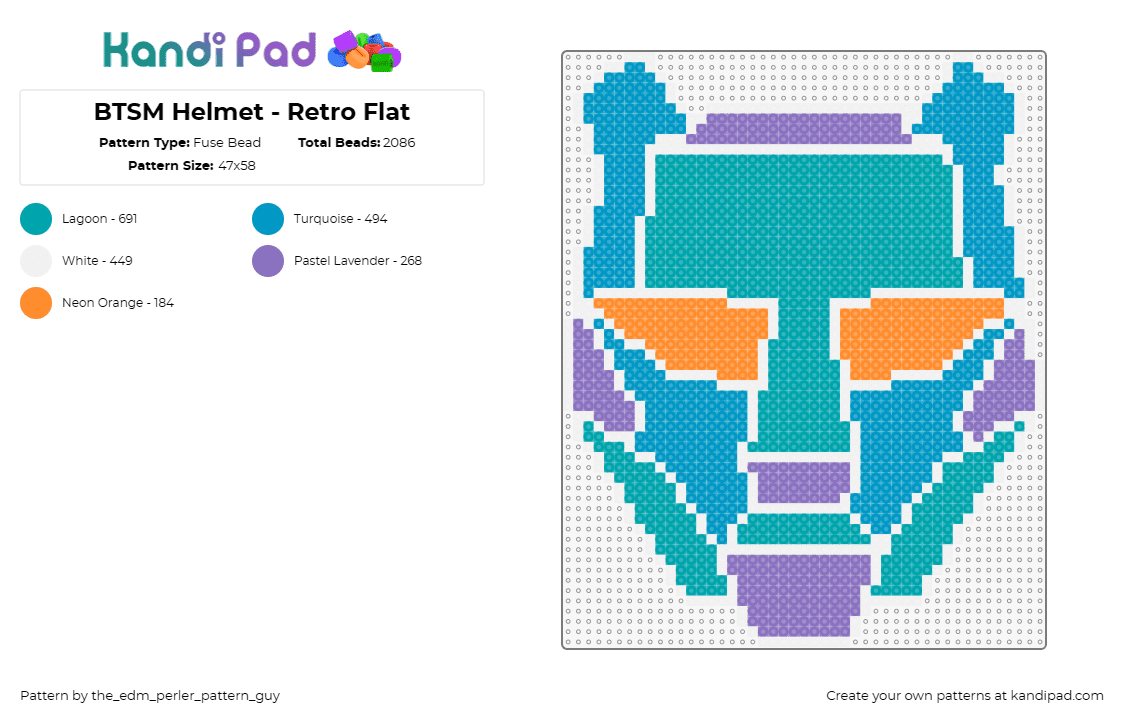 BTSM Helmet - Retro Flat - Fuse Bead Pattern by the_edm_perler_pattern_guy on Kandi Pad - btsm,black tiger sex machine,music,dj,edm,helmet,retro,teal,blue,orange,purple