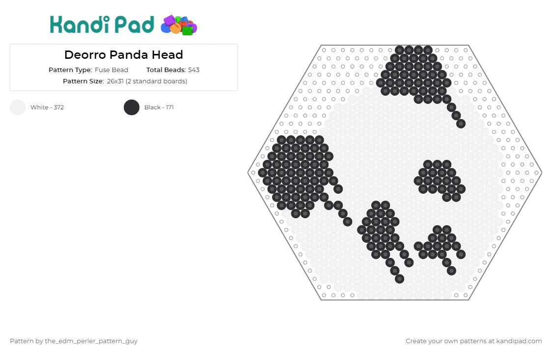 Deorro Panda Head - Fuse Bead Pattern by the_edm_perler_pattern_guy on Kandi Pad - deoro,pandas,animals,edm,music,dj,hexagon