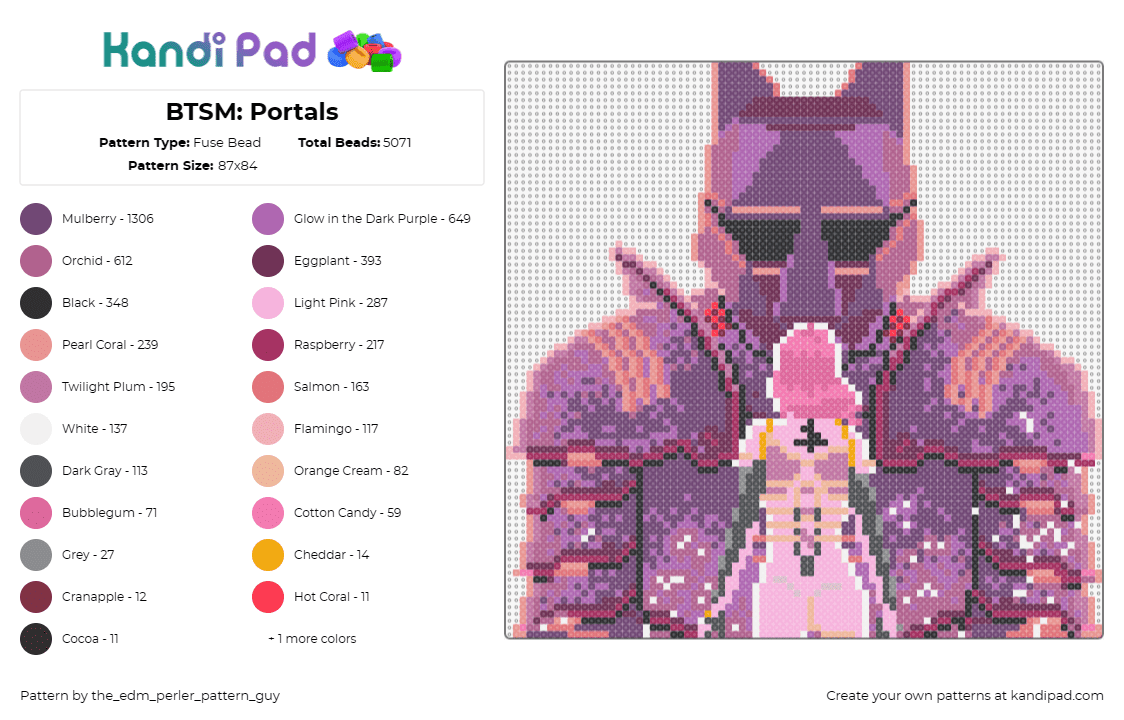 BTSM: Portals - Fuse Bead Pattern by the_edm_perler_pattern_guy on Kandi Pad - btsm,black tiger sex machine,album,music,dj,edm,futuristic,pink,purple