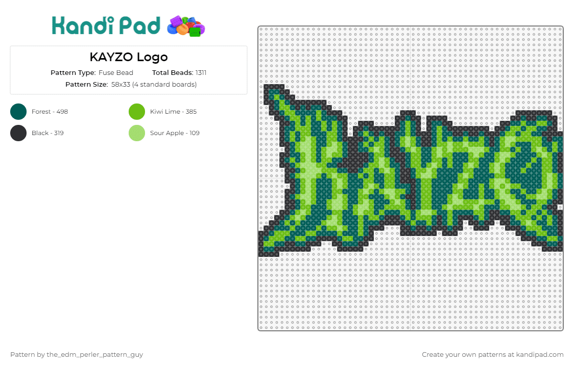 KAYZO Logo - Fuse Bead Pattern by the_edm_perler_pattern_guy on Kandi Pad - kayzo,dj,logo,music,edm,green