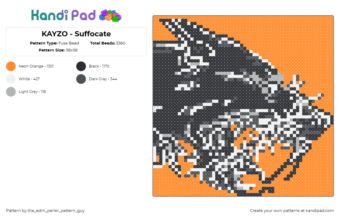 KAYZO - Suffocate - Fuse Bead Pattern by the_edm_perler_pattern_guy on Kandi Pad - kayzo,doberman,dj,music,edm,dog,animal,scary,black,orange