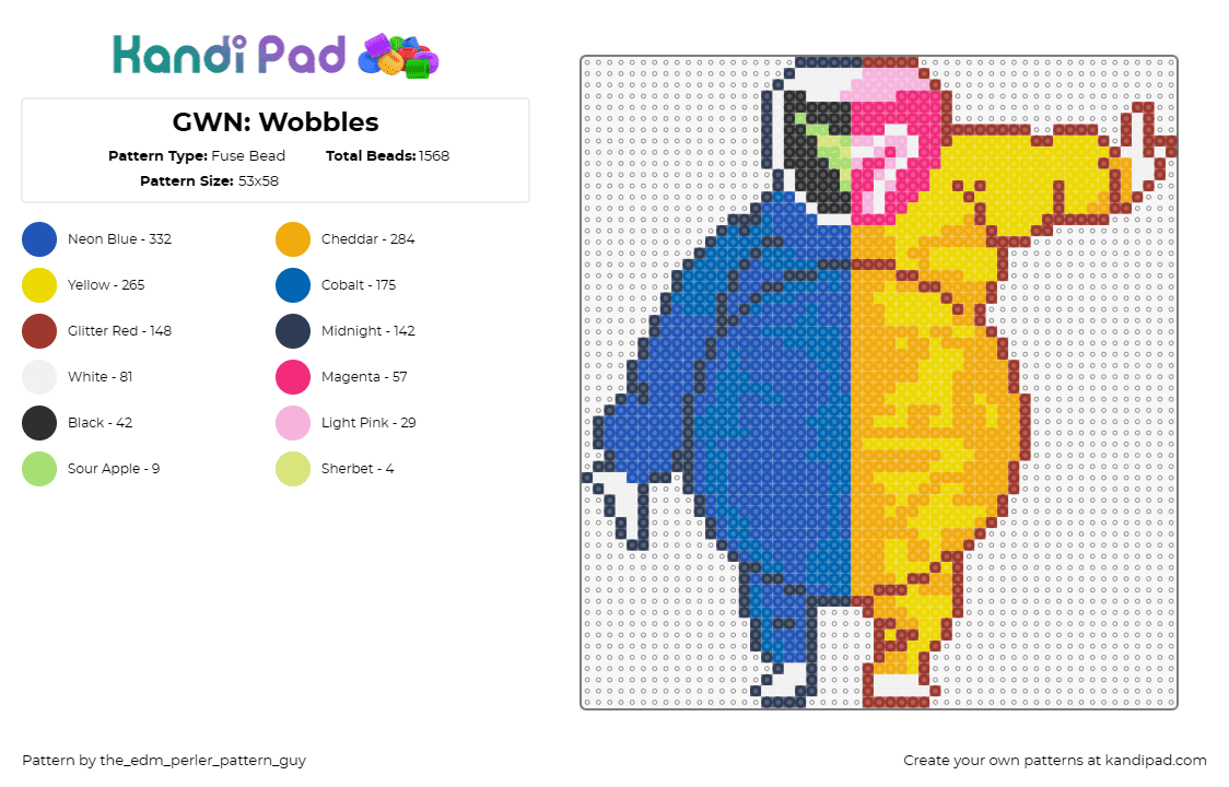 GWN: Wobbles - Fuse Bead Pattern by the_edm_perler_pattern_guy on Kandi Pad - mr wobble,ganja white night,music,edm,dj,dark wobble,mashup,character,yellow,blu