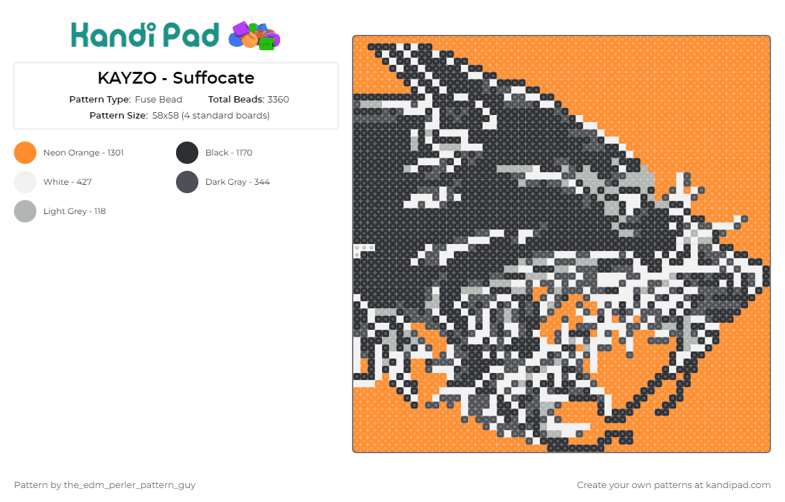 KAYZO - Suffocate - Fuse Bead Pattern by the_edm_perler_pattern_guy on Kandi Pad - kayzo,doberman,dj,music,edm,dog,animal,scary,black,orange