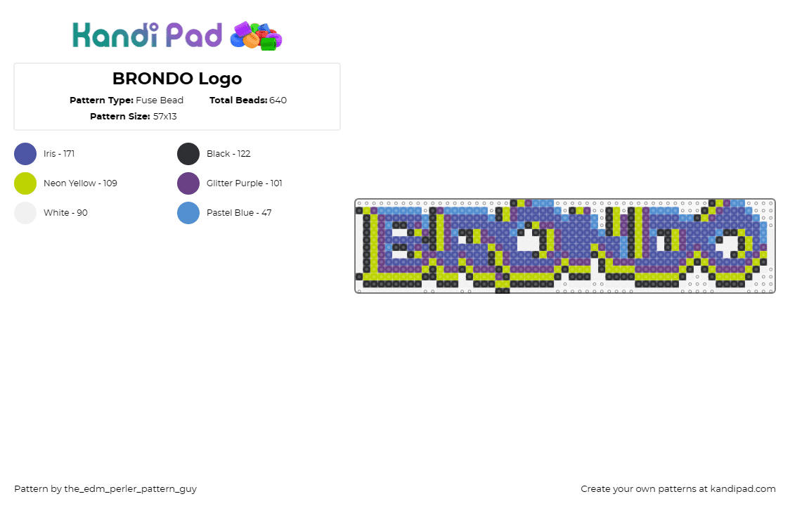 BRONDO Logo - Fuse Bead Pattern by the_edm_perler_pattern_guy on Kandi Pad - brondo,dj,logo,music,edm,colorful,purple,green