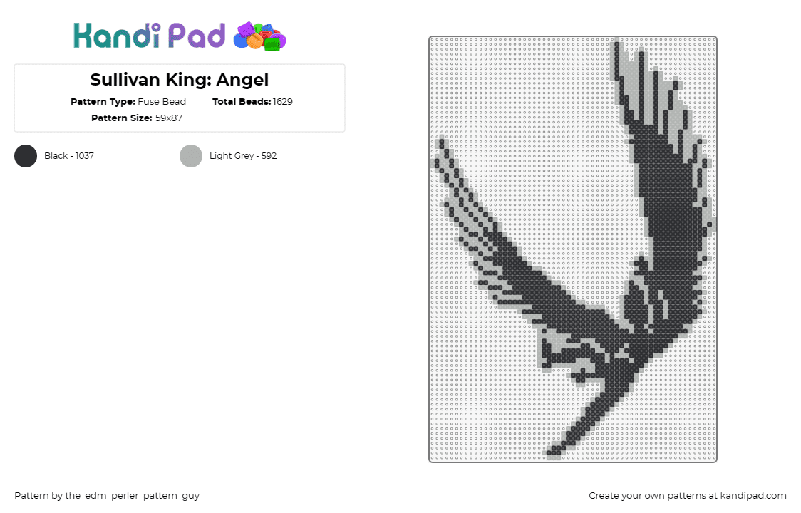 Sullivan King: Angel - Fuse Bead Pattern by the_edm_perler_pattern_guy on Kandi Pad - sullivan king,angel,dj,edm,music,black