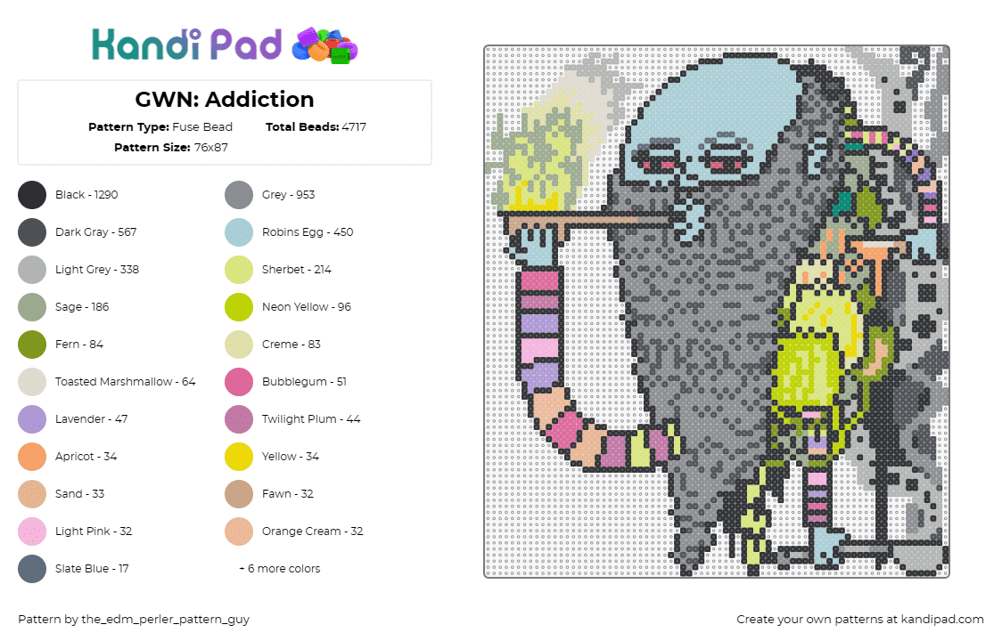 GWN: Addiction - Fuse Bead Pattern by the_edm_perler_pattern_guy on Kandi Pad - gwn,ganja white night,album,music,edm,dj,smoke,beard,gray,pink,light blue