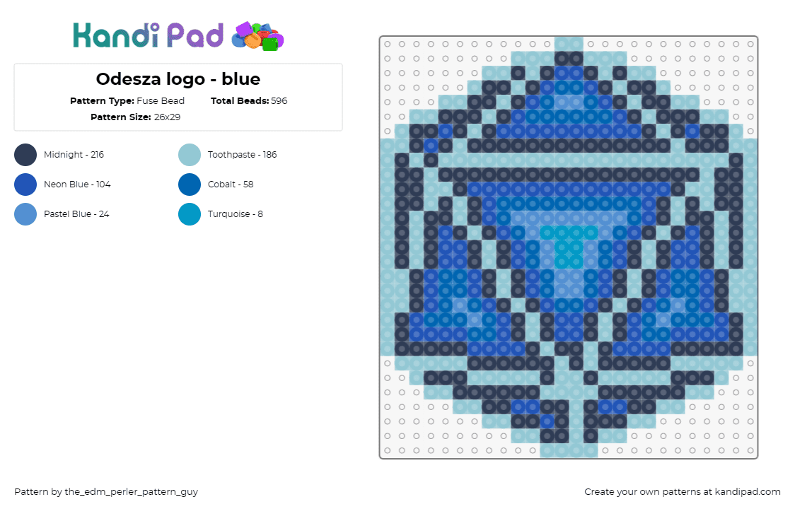 Odesza logo - blue - Fuse Bead Pattern by the_edm_perler_pattern_guy on Kandi Pad - odesza,icosahedron,logo,geometric,dj,music,edm,blue