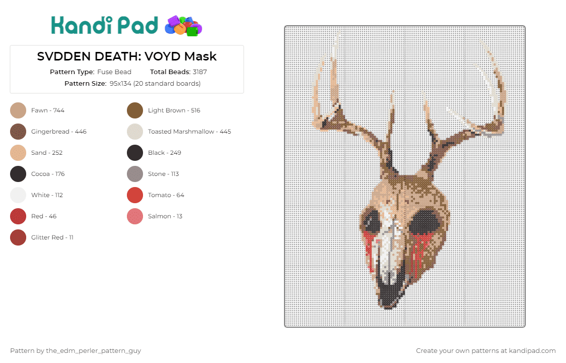 SVDDEN DEATH: VOYD Mask - Fuse Bead Pattern by the_edm_perler_pattern_guy on Kandi Pad - sudden death,skull,dj,music,edm,animal