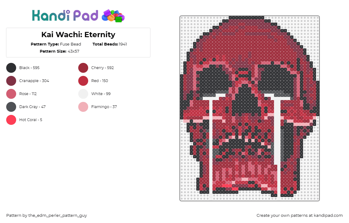 Kai Wachi: Eternity - Fuse Bead Pattern by the_edm_perler_pattern_guy on Kandi Pad - kai wachi,skull,cry,dj,music,edm,spooky,red