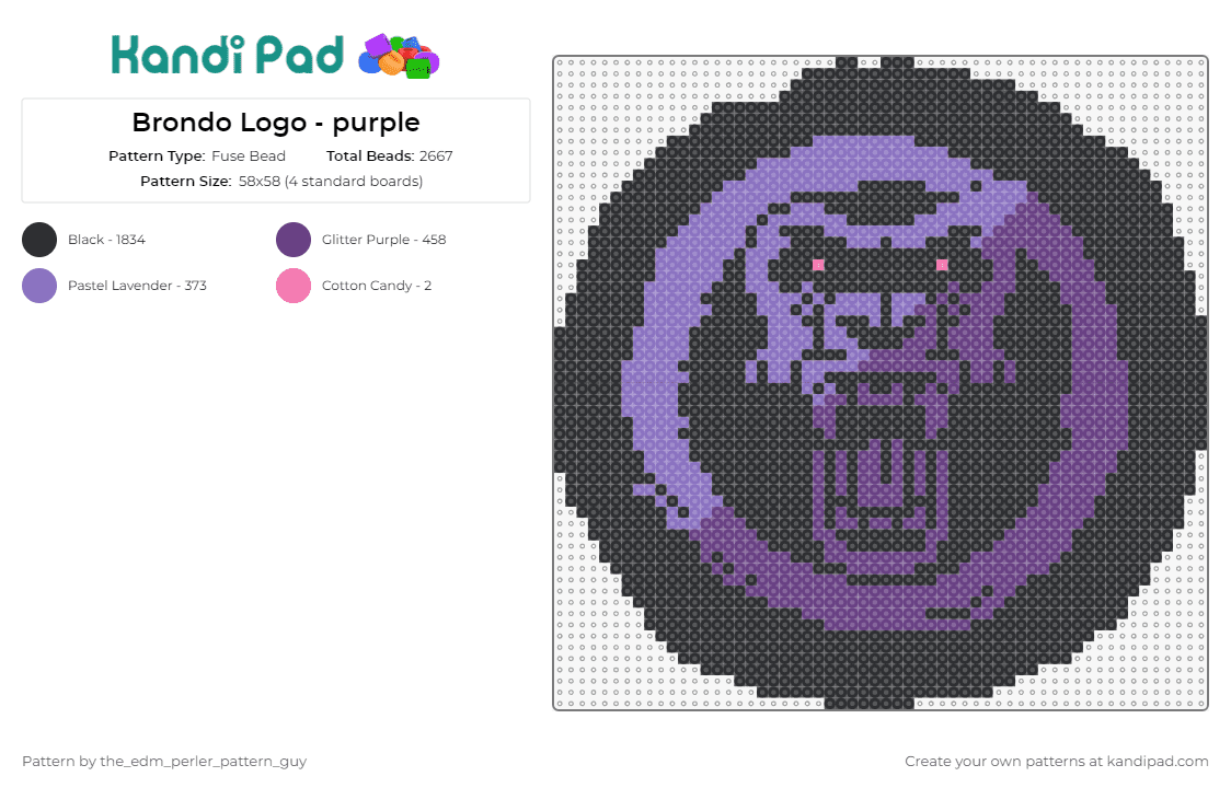 Brondo Logo - purple - Fuse Bead Pattern by the_edm_perler_pattern_guy on Kandi Pad - brondo,gorilla,music,edm,dj