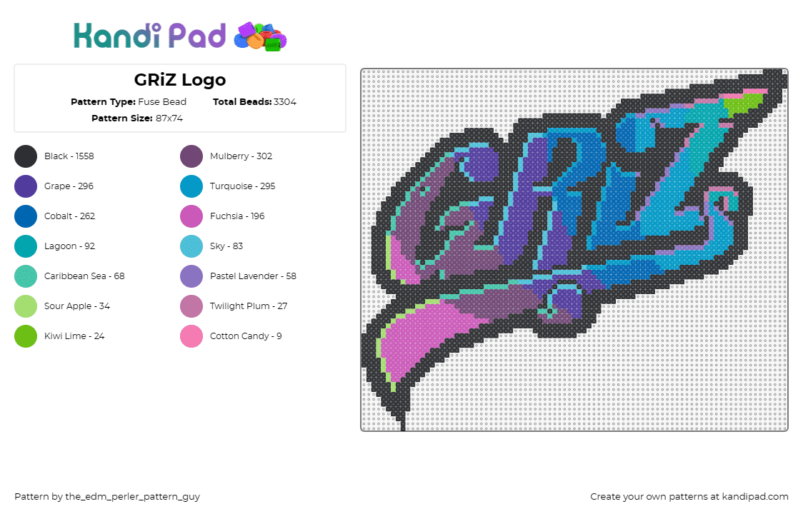 GRiZ Logo - Fuse Bead Pattern by the_edm_perler_pattern_guy on Kandi Pad - griz,logo,dj,music,edm,colorful,purple,blue