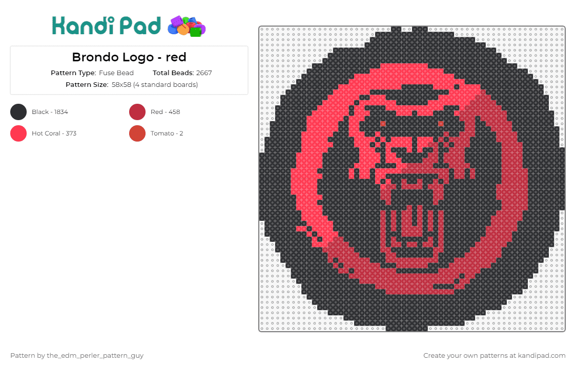 Brondo Logo - red - Fuse Bead Pattern by the_edm_perler_pattern_guy on Kandi Pad - brondo,gorilla,music,edm,dj