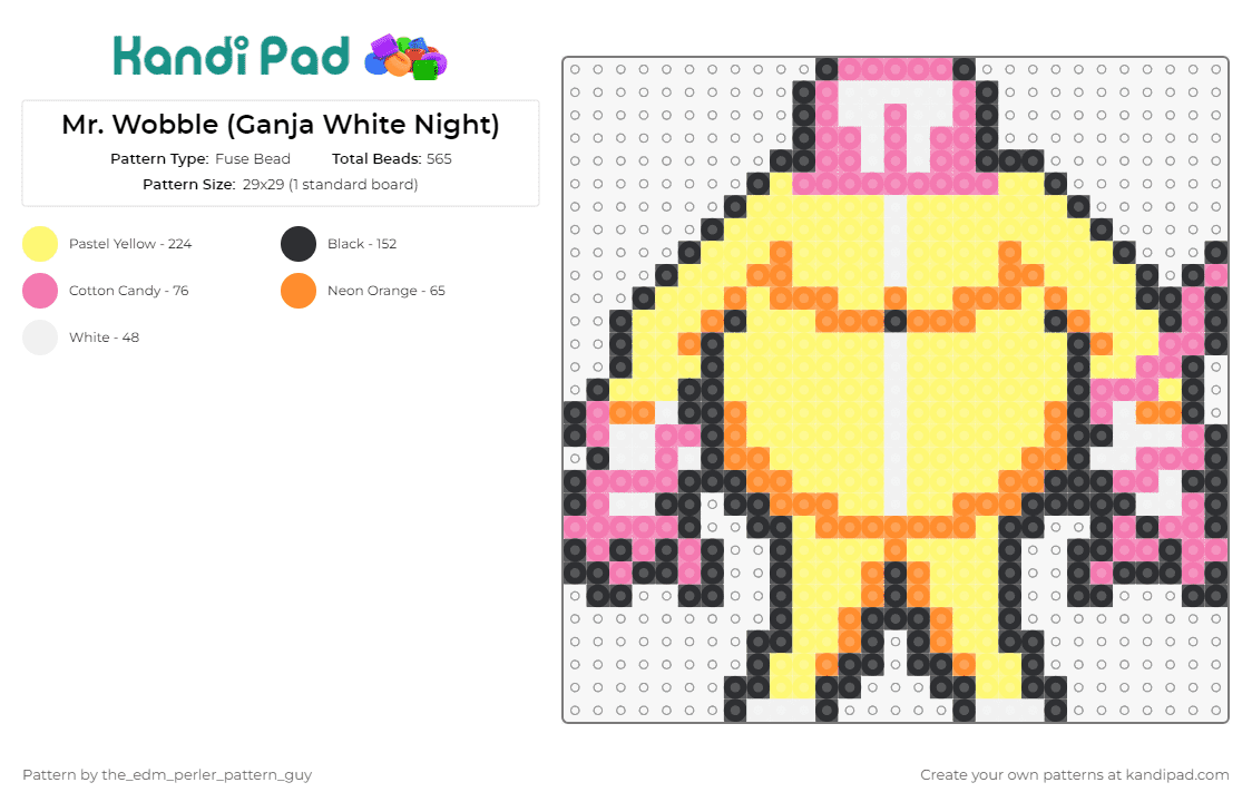 Mr. Wobble (Ganja White Night) - Fuse Bead Pattern by the_edm_perler_pattern_guy on Kandi Pad - mr wobble,ganja white night,edm,music,dj
