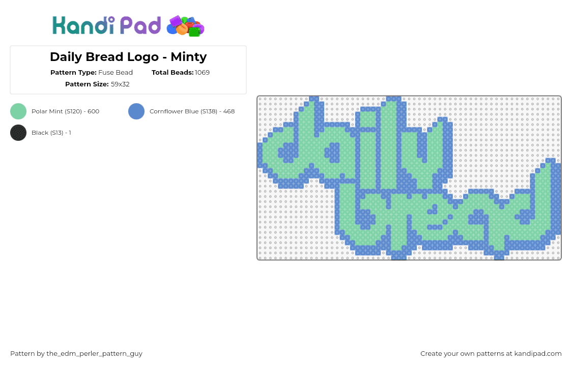 Daily Bread Logo - Minty - Fuse Bead Pattern by the_edm_perler_pattern_guy on Kandi Pad - daily bread,logo,retro,text,mint,dj,music,edm,green,teal,blue