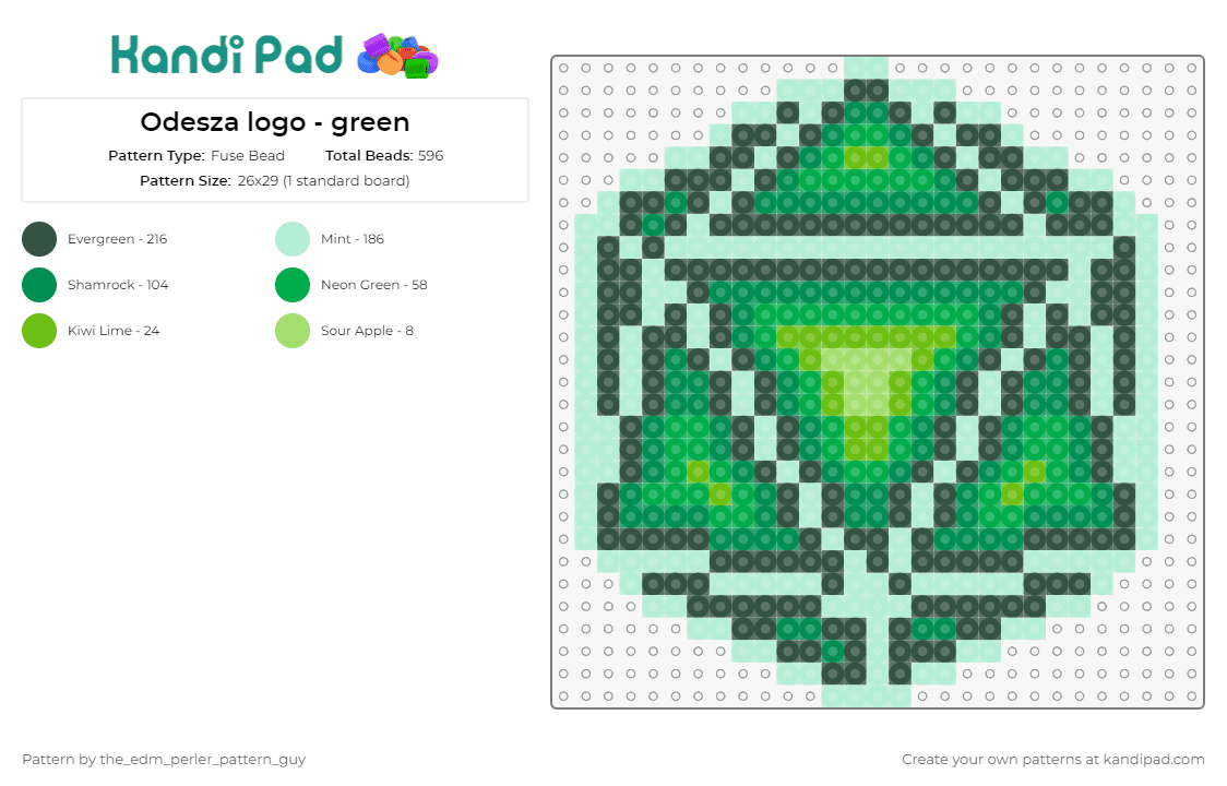 Odesza logo - green - Fuse Bead Pattern by the_edm_perler_pattern_guy on Kandi Pad - odesza,icosahedron,music,edm,dj