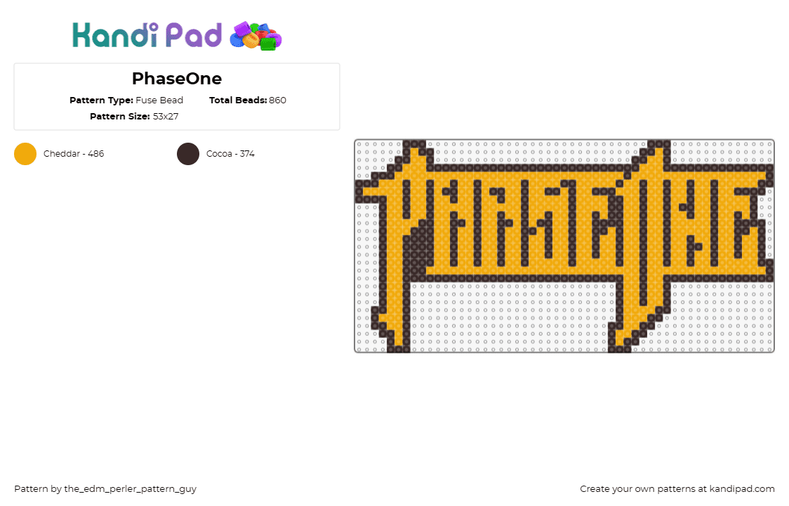 PhaseOne - Fuse Bead Pattern by the_edm_perler_pattern_guy on Kandi Pad - phaseone,logo,dj,edm,music,gold