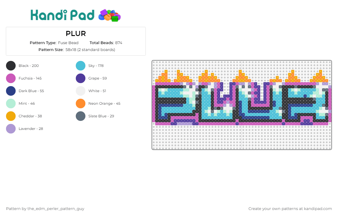 PLUR - Fuse Bead Pattern by the_edm_perler_pattern_guy on Kandi Pad - plur,music,edm,peace,love,unity,respect