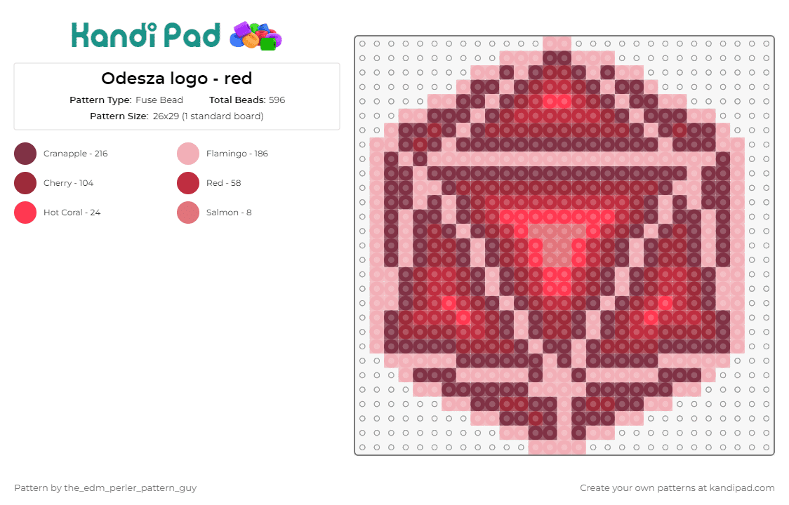 Odesza logo - red - Fuse Bead Pattern by the_edm_perler_pattern_guy on Kandi Pad - odesza,icosahedron,music,edm,dj