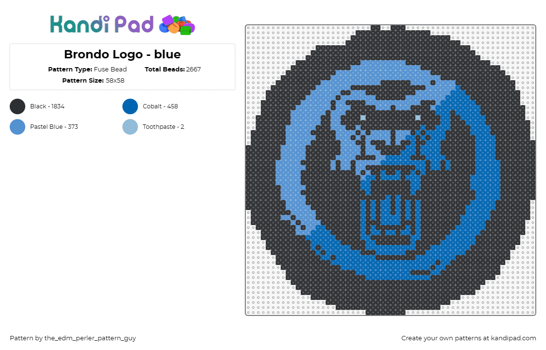 Brondo Logo - blue - Fuse Bead Pattern by the_edm_perler_pattern_guy on Kandi Pad - brondo,gorilla,dj,logo,coin,music,edm,intense,blue,black