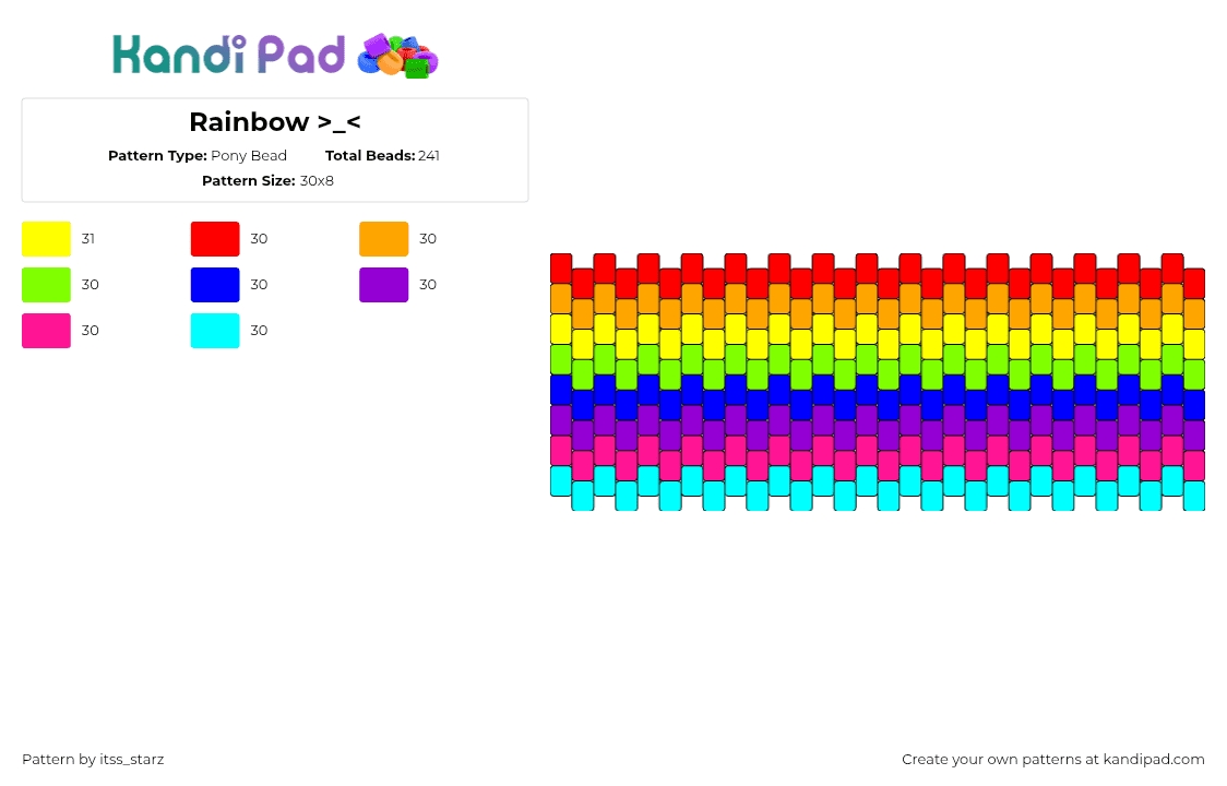 Rainbow >_ - Pony Bead Pattern by itss_starz on Kandi Pad - neon,rainbow,colorful,cuff