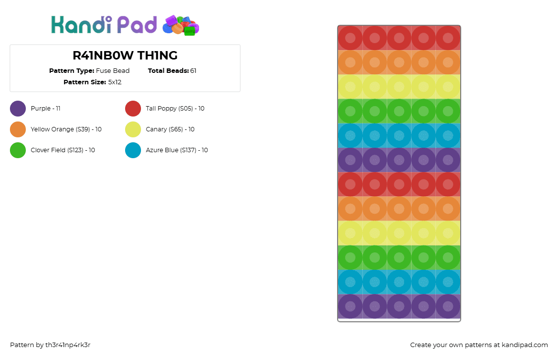 R41NB0W TH1NG - Fuse Bead Pattern by th3r41np4rk3r on Kandi Pad - rainbow,simple,stripes,charm