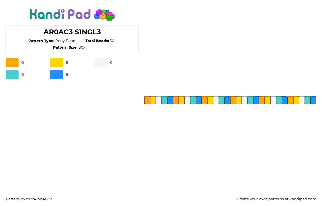 AR0AC3 S1NGL3 - Pony Bead Pattern by th3r41np4rk3r on Kandi Pad - aroace,pride,single,bracelet,teal,orange