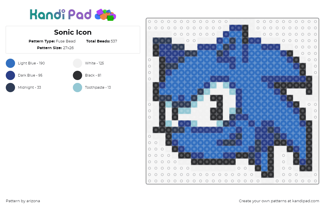 Sonic Icon - Fuse Bead Pattern by arizona on Kandi Pad - sonic the hedgehog,sega,head,character,charm,video game,blue