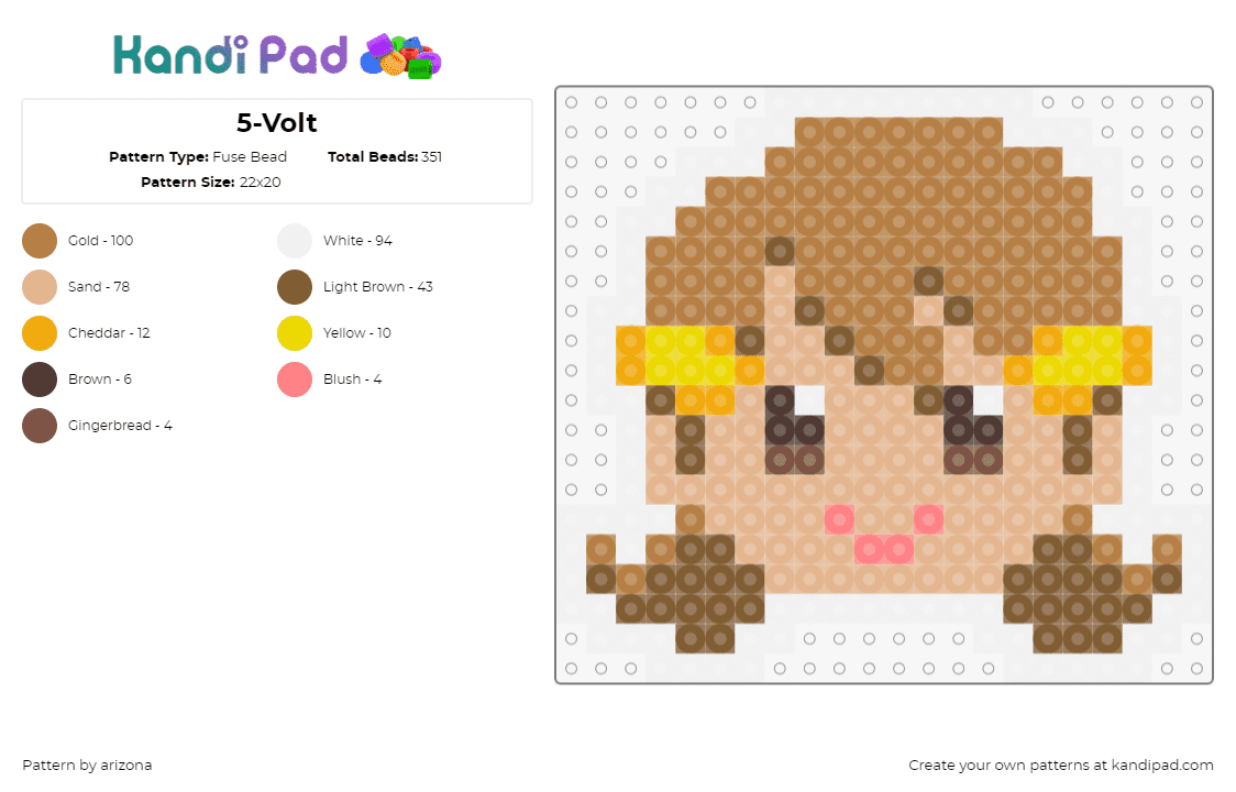 5-Volt - Fuse Bead Pattern by arizona on Kandi Pad - 5 volt,warioware,nintendo,head,character,cute,video game,tan