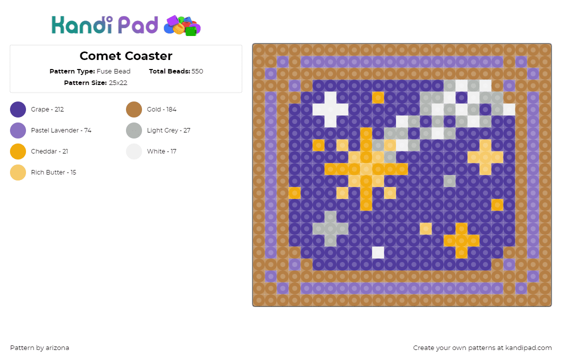 Comet Coaster - Fuse Bead Pattern by arizona on Kandi Pad - comet,shooting star,space,night,sky,coaster,purple,tan