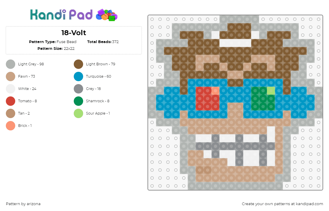 18-Volt - Fuse Bead Pattern by arizona on Kandi Pad - 18 volt,warioware,nintendo,head,character,video game,tan,teal