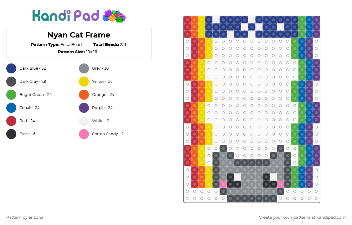 Nyan Cat Frame - Fuse Bead Pattern by arizona on Kandi Pad - blue,gray,rainbow,space,nyan cat,cat,grey