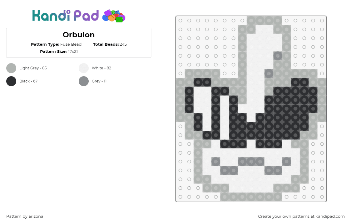 Orbulon - Fuse Bead Pattern by arizona on Kandi Pad - orbulon,warioware,nintendo,head,character,video game,white,black,gray