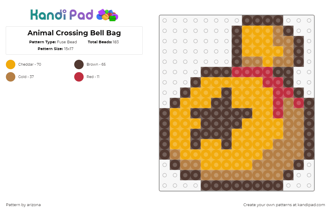 Animal Crossing Bell Bag - Fuse Bead Pattern by arizona on Kandi Pad - bell bag,animal crossing,charm,video game,orange,brown