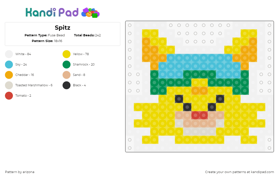 Spitz - Fuse Bead Pattern by arizona on Kandi Pad - spitz,warioware,nintendo,cat,head,character,video game,yellow,teal