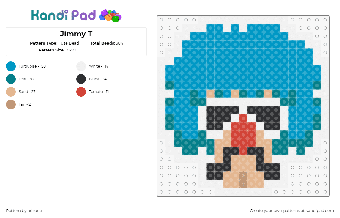 Jimmy T - Fuse Bead Pattern by arizona on Kandi Pad - jimmy t,warioware,nintendo,cool,aftro,sunglasses,head,character,video game,teal,black,red