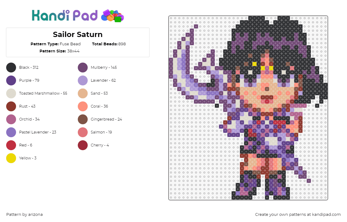 Sailor Saturn - Fuse Bead Pattern by arizona on Kandi Pad - sailor saturn,sailor moon,chibi,character,staff,anime,tan,purple