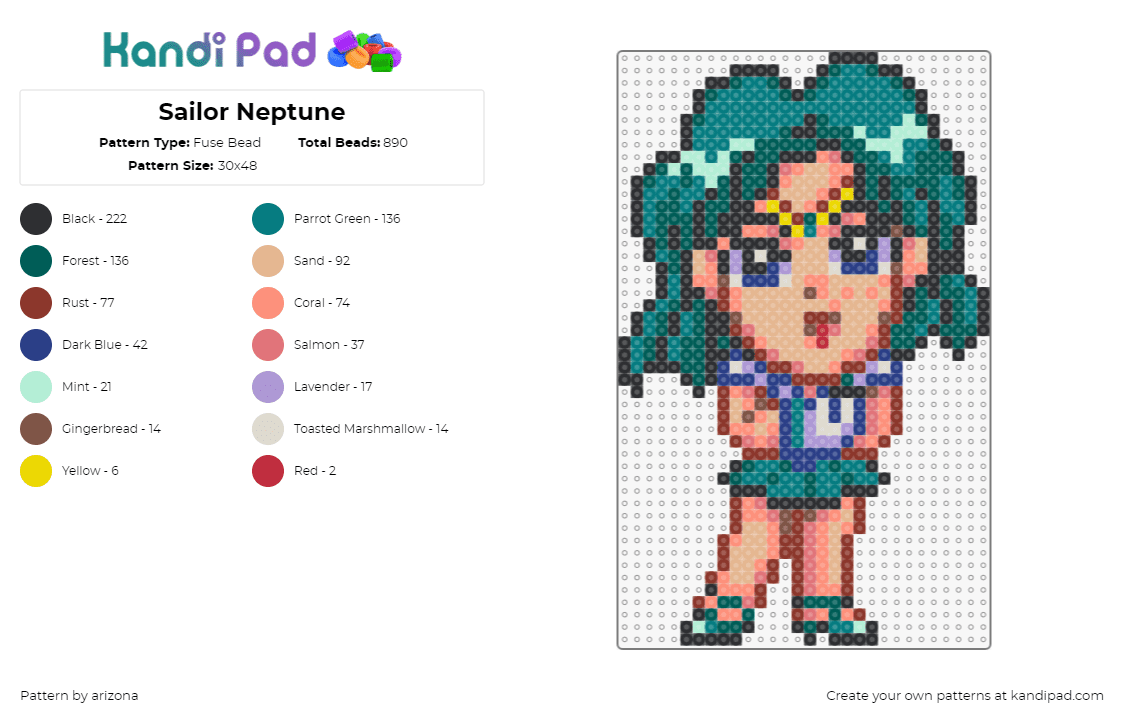 Sailor Neptune - Fuse Bead Pattern by arizona on Kandi Pad - sailor neptune,sailor moon,chibi,character,anime,tan,teal