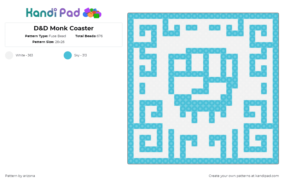 D&D Monk Coaster - Fuse Bead Pattern by arizona on Kandi Pad - monk,dnd,dungeons and dragons,geometric,coaster,gaming,white,light blue