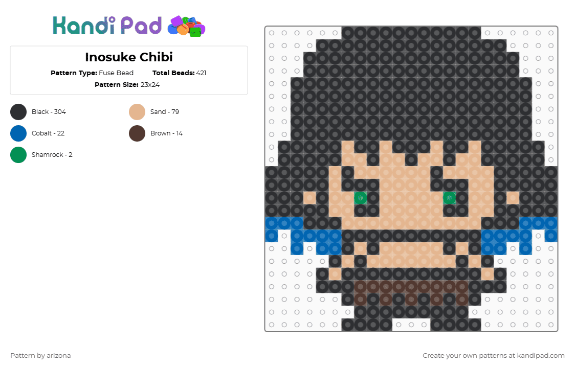 Inosuke Chibi - Fuse Bead Pattern by arizona on Kandi Pad - black,beige,inosuke hashibira,demon slayer,kimetsu no yaiba,anime,chibi,tan,blue