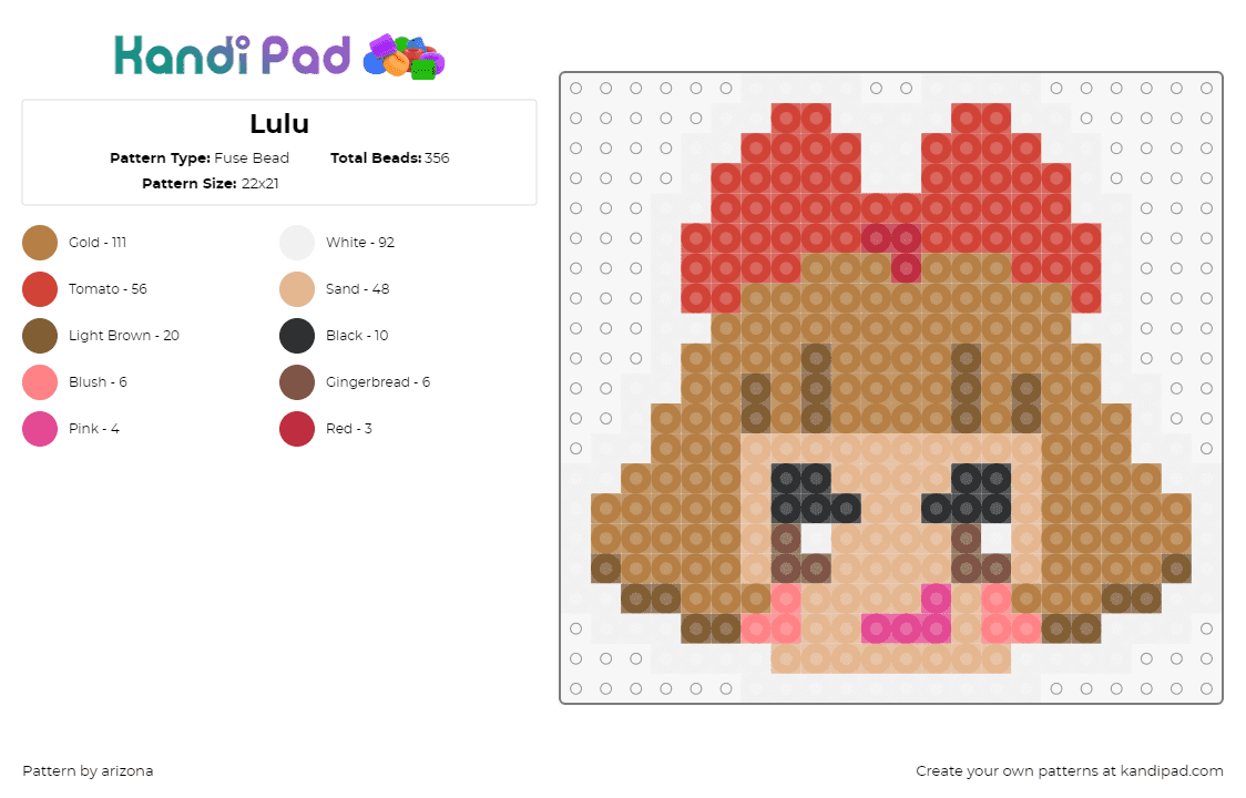 Lulu - Fuse Bead Pattern by arizona on Kandi Pad - lulu,warioware,nintendo,character,cute,video game,bow,tan,red