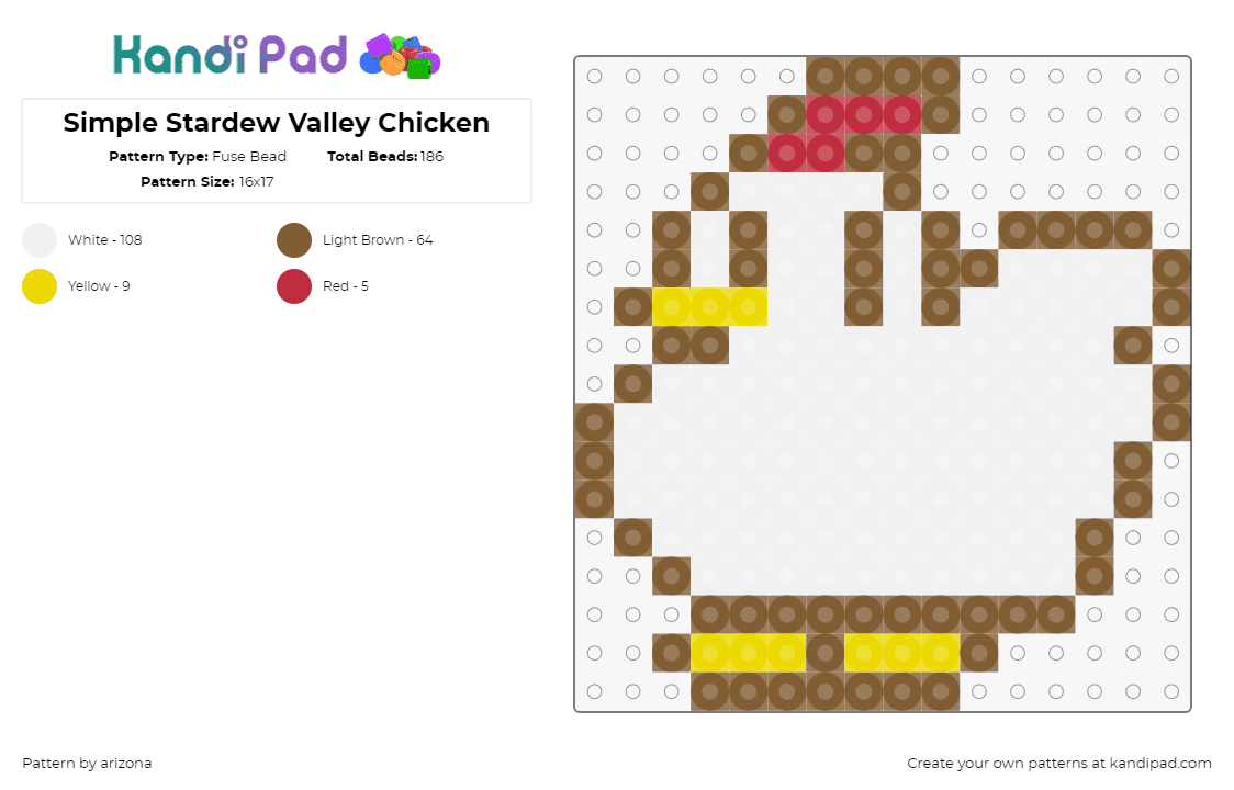 Simple Stardew Valley Chicken - Fuse Bead Pattern by arizona on Kandi Pad - chichken,stardew valley,animal,video game,white,tan