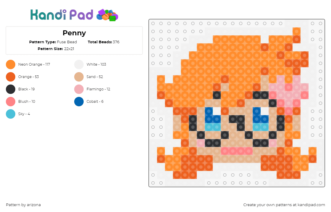 Penny - Fuse Bead Pattern by arizona on Kandi Pad - penny,warioware,nintendo,head,character,video game,orange,tan